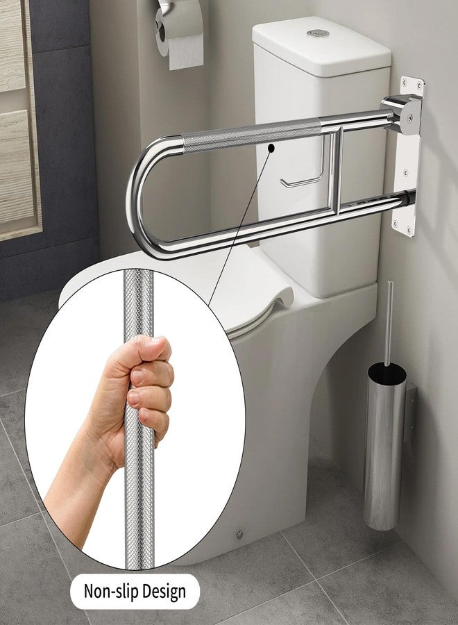 YuanDe Toilet Grab Bar 30.3 Inch, YuanDe Flip Up Grab Bar with Paper Holder, Polished Chrome Anti-Slip Safety Bars for Toilet, Stainless Steel Knurled Toilet Handles for Seniors Disabled Elderly Pregnant - Image 5